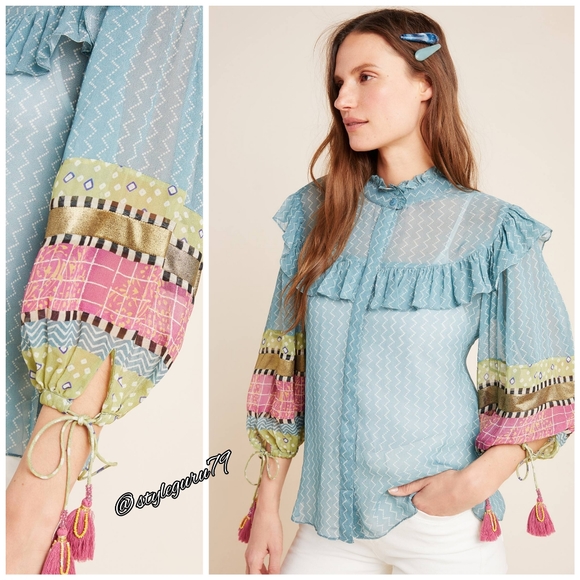 NWT, Anthropologie, Victoire Sheer Ruffled Blouse - Picture 2 of 3